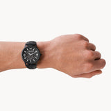 Emporio Armani Meccanico Automatic Black Dial Black Leather Strap Watch For Men - AR60042