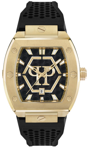 Philipp Plein Hexagon Phantom Black Dial Black Silicone Strap Watch For Men- PWPUA0424
