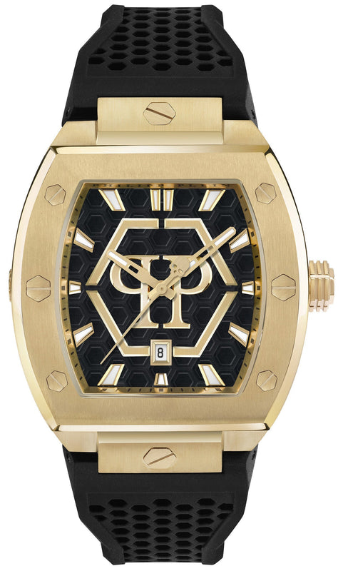 Philipp Plein Hexagon Phantom Black Dial Black Silicone Strap Watch For Men- PWPUA0424
