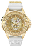 Philipp Plein The Skull Gold Dial White Silicone Strap Watch for Men - PWAAA1221