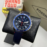Fossil Grant Chronograph Blue Dial Blue Leather Strap Watch for Men - FS5373