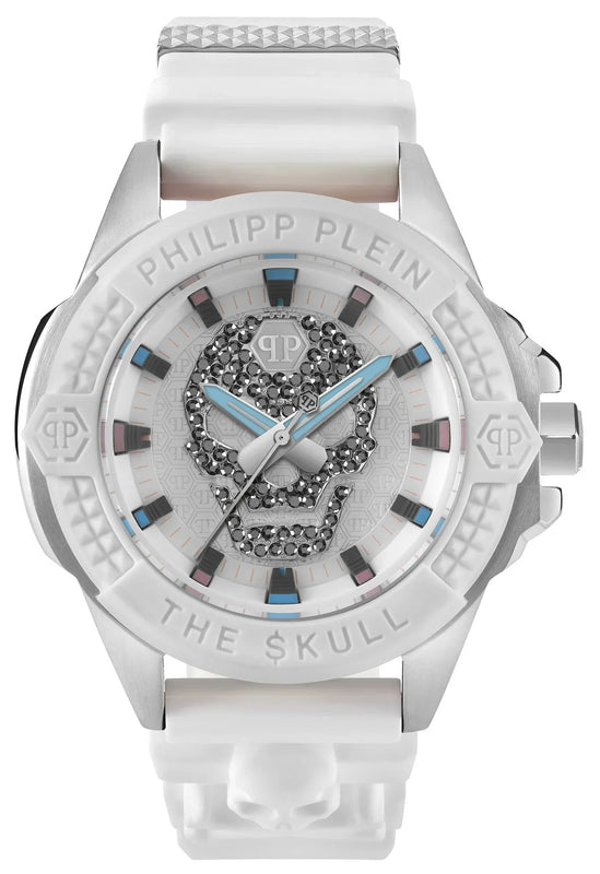 Philipp Plein The Skull White Dial White Silicone Strap Watch for Men - PWAAA1521