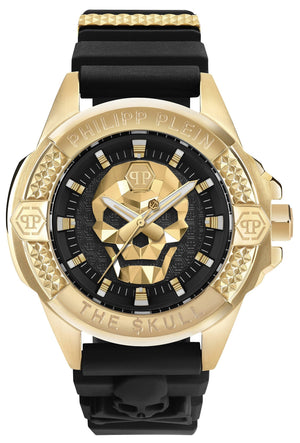 Philipp Plein The Skull Gold Dial Black Silicone Strap Watch for Men - PWAAA0221