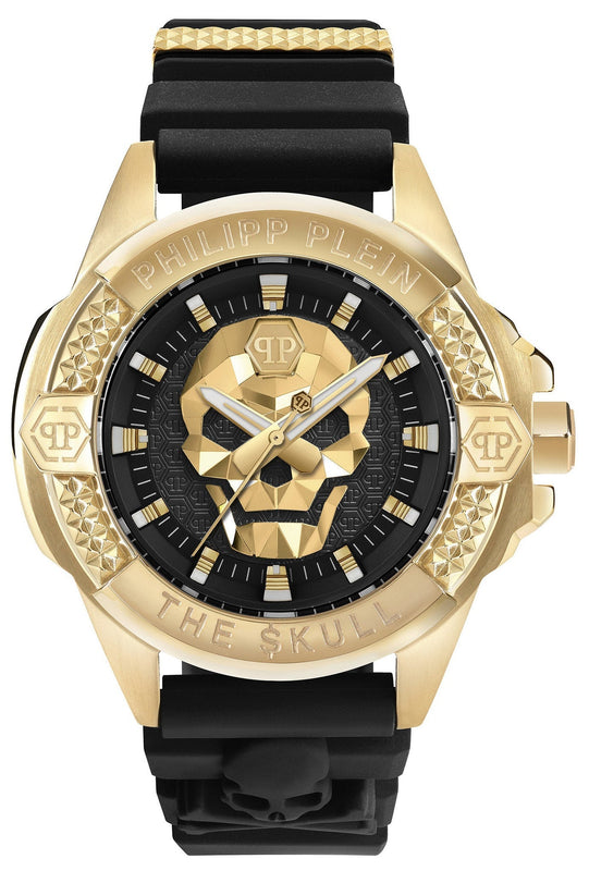 Philipp Plein The Skull Gold Dial Black Silicone Strap Watch for Men - PWAAA0221