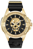 Philipp Plein The Skull Gold Dial Black Silicone Strap Watch for Men - PWAAA0221