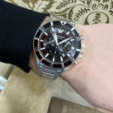 Emporio Armani Diver Chronograph Quartz Black Dial Silver Steel Strap Watch For Men - AR11360