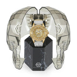 Philipp Plein The Skull Gold Dial White Silicone Strap Watch for Men - PWAAA1221