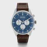Hugo Boss Pioneer Chronograph Blue Dial Brown Leather Strap Watch For Men - 1513709