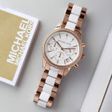 Michael Kors Ritz White Dial Two Tone Steel Strap Watch for Women - MK6324