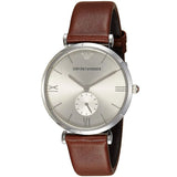 Emporio Armani Gianni Silver Dial Brown Leather Strap Watch for Men - AR1675