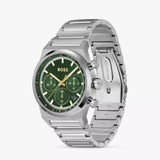 Hugo Boss Candor Chronograph Green Dial Silver Steel Strap Watch for Men - 1514220