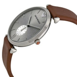 Emporio Armani Gianni Silver Dial Brown Leather Strap Watch for Men - AR1675