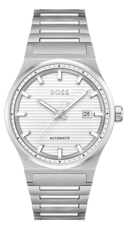 Hugo Boss Candor Automatic White Dial Silver Steel Strap Watch for Men - 1514186