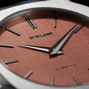 D1 Milano Ultra Thin Salmon Pink Dial Silver Steel Strap Watch for Men - D1-UTBJ26