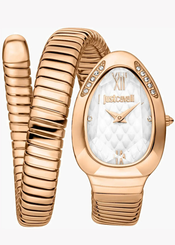 Just Cavalli Serpente Metallica White Dial Rose Gold Steel Strap Watch for Women - JC1L223M0045