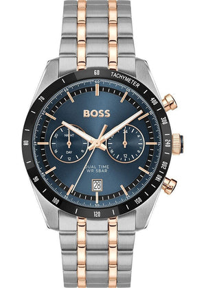 Hugo Boss Tourmaster Chronograph Blue Dial Two Tone Steel Strap Watch for Men - 1514288