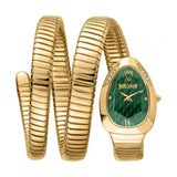 Just Cavalli Serpente Metallica Green Dial Gold Steel Strap Watch for Women - JC1L224M0045