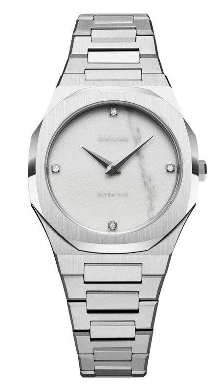 D1 Milano Ultra Thin Marble White Dial Silver Steel Strap Watch for Women - D1-UTBL13