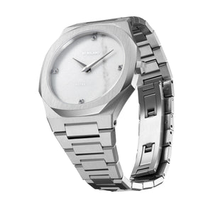 D1 Milano Ultra Thin Marble White Dial Silver Steel Strap Watch for Women - D1-UTBL13