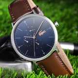 Lacoste Moon Multifunction Blue Dial Brown Leather Strap Watch for Men - 2010976