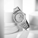 D1 Milano Ultra Thin Marble White Dial Silver Steel Strap Watch for Women - D1-UTBL13