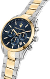 Maserati Attrazione Chronograph Blue Dial Two Tone Steel Strap Watch for Men - R8853151008
