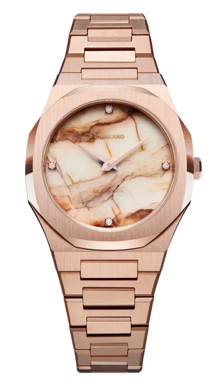 D1 Milano Ultra Thin Marble Dial Rose Gold Steel Strap Watch for Women - D1-UTBL14