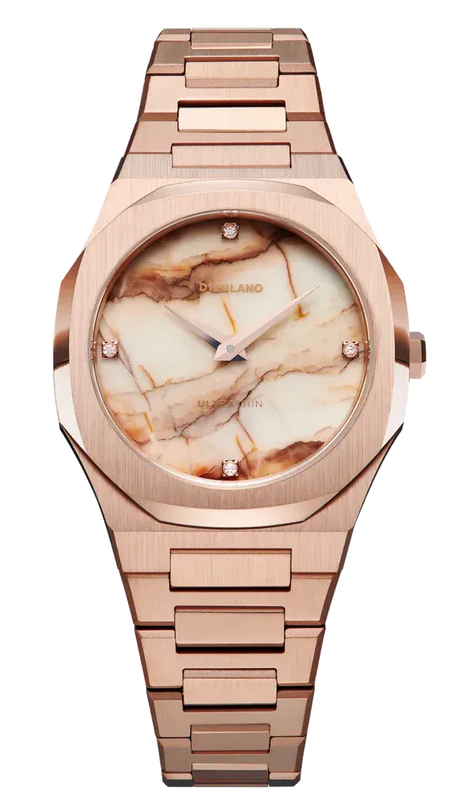 D1 Milano Ultra Thin Marble Dial Rose Gold Steel Strap Watch for Women - D1-UTBL14