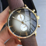 Emporio Armani Retro Chronograph Brown Dial Brown Leather Strap Watch for Men - AR1755