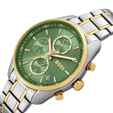 Hugo Boss Grand Tour Chronograph Green Dial Two Tone Steel Strap Watch for Women - 1502766