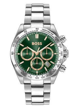 Hugo Boss Hero 2.0 Chronograph Green Dial Silver Steel Strap Watch for Men - 1514268