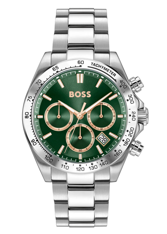 Hugo Boss Hero 2.0 Chronograph Green Dial Silver Steel Strap Watch for Men - 1514268