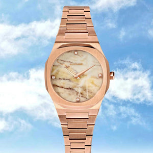 D1 Milano Ultra Thin Marble Dial Rose Gold Steel Strap Watch for Women - D1-UTBL14
