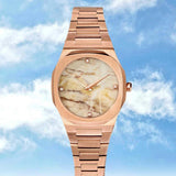 D1 Milano Ultra Thin Marble Dial Rose Gold Steel Strap Watch for Women - D1-UTBL14