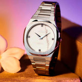D1 Milano Ultra Thin Marble White Dial Silver Steel Strap Watch for Women - D1-UTBL13