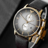 Emporio Armani Retro Chronograph Brown Dial Brown Leather Strap Watch for Men - AR1755