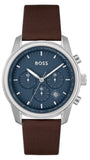 Hugo Boss Trace Chronograph Blue Dial Brown Leather Strap Watch for Men - 1514002