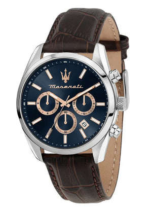 Maserati Attraction Limited Edition Chronograph Blue Dial Brown Leather Strap Watch for Men - R8851151003