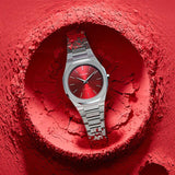 D1 Milano Ultra Thin Red Dial Silver Steel Strap Watch for Men - D1-UTBJ05