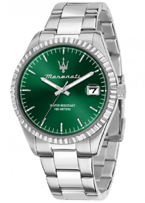 Maserati Competizione Green Dial Silver Steel Strap Watch for Men - R8853100043
