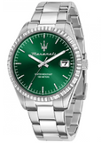 Maserati Competizione Green Dial Silver Steel Strap Watch for Men - R8853100043