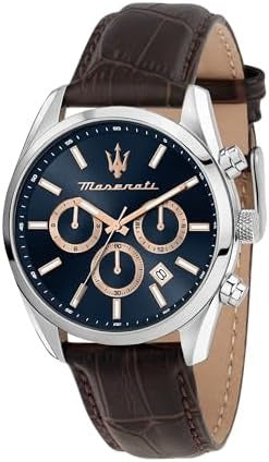 Maserati Attraction Limited Edition Chronograph Blue Dial Brown Leather Strap Watch for Men - R8851151003