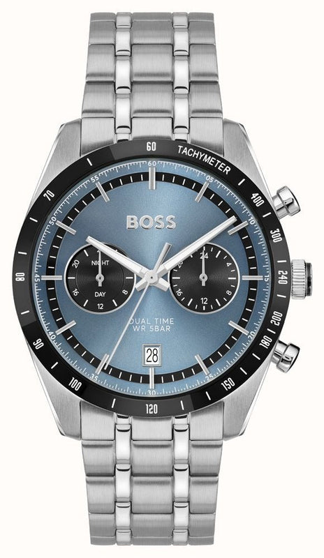 Hugo Boss Tourmaster Chronograph Blue Dial Silver Steel Strap Watch for Men - 1514286