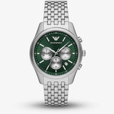 Emporio Armani Antonio Chronograph Green Dial Silver Steel Strap Watch for Men - AR11581