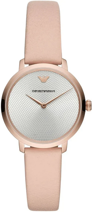 Emporio Armani Modern Silver Dial Pink Leather Strap Watch for Women - AR11160