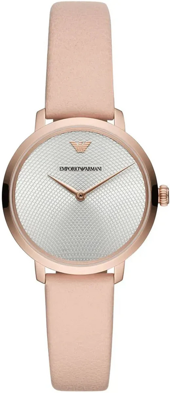 Emporio Armani Modern Silver Dial Pink Leather Strap Watch for Women - AR11160