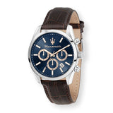 Maserati Attraction Limited Edition Chronograph Blue Dial Brown Leather Strap Watch for Men - R8851151003
