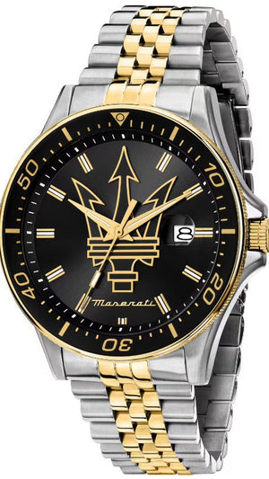Maserati SFIDA Black Dial Two Tone Steel Strap Watch for Men - R8853140009