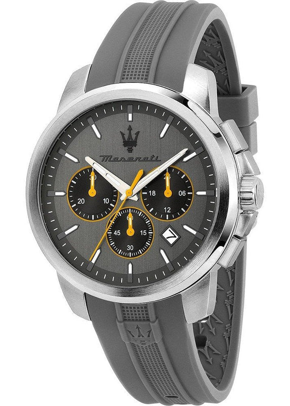 Maserati Successo Chronograph Grey Dial Grey Rubber Strap Watch for Men - R8871621043