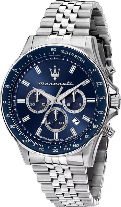 Maserati SFIDA Chronograph Blue Dial Silver Steel Strap Watch for Men - R8873640025